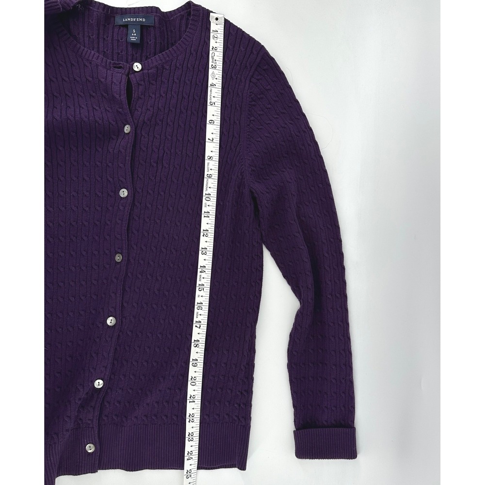 Lands End Cardigan Sweater Cable Knit Preppy Supima Cotton Womens S 6-8 Purple - Picture 6 of 7